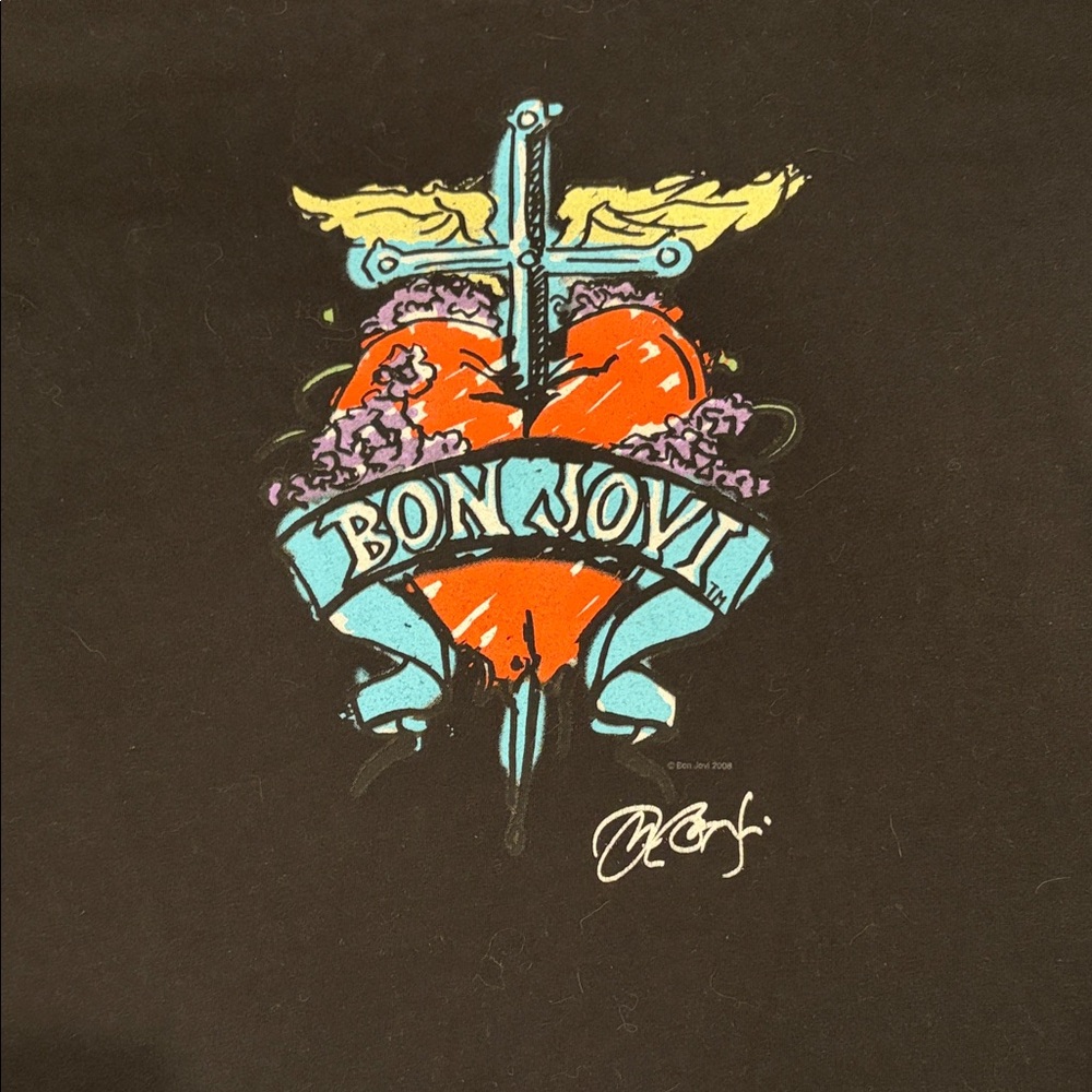 Bon Jovi Limited Edition Sword Heart Logo Hard Rock Cafe Black Tee Size L - Picture 2 of 8